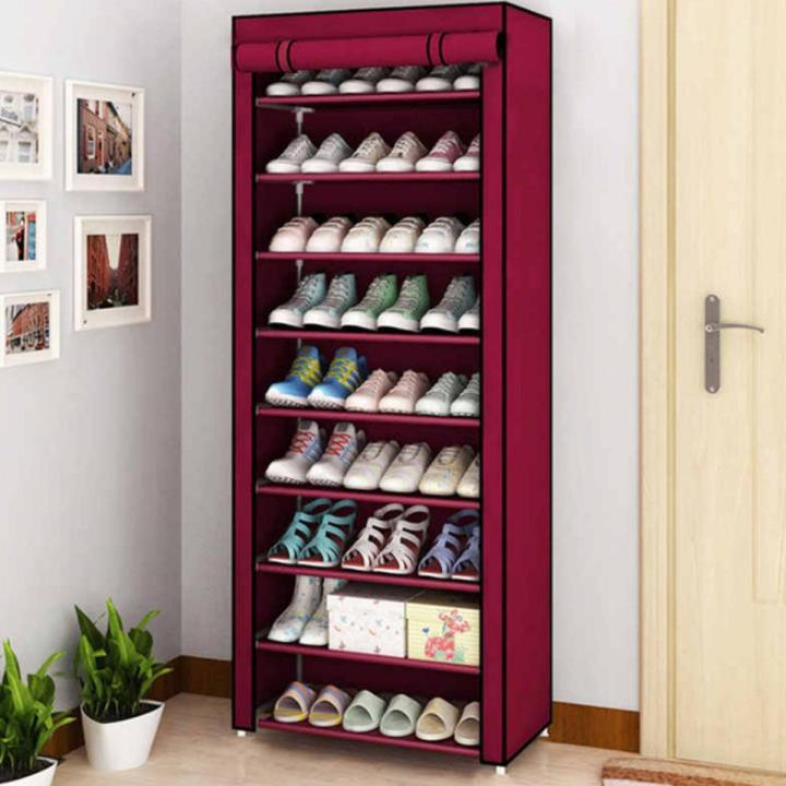 9 Layer Portable Dustproof Shoe Rack (Random color)